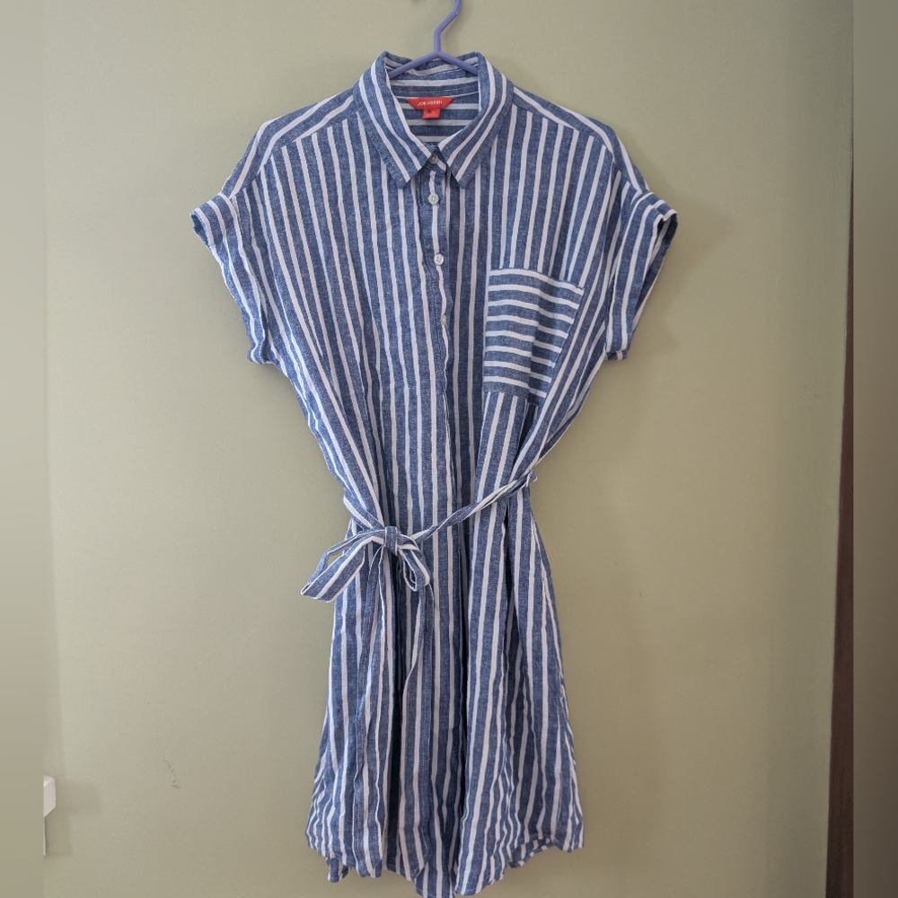 Blue and White Striped Shirt Dress